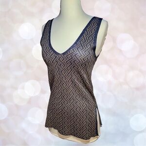 Zara Knit Fitted Tank Top - Blue Gray and Gold Gatsby Pattern